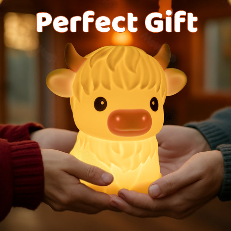 Hoogland Koe Silicone Squishy LED Nachtlamp - Perfect Cadeau voor Kinderen en Meisjes