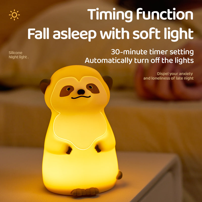 Schattige Meerkat Silicone Squishy Nachtlamp Rond Mini Dierenlamp Perfect Cadeau