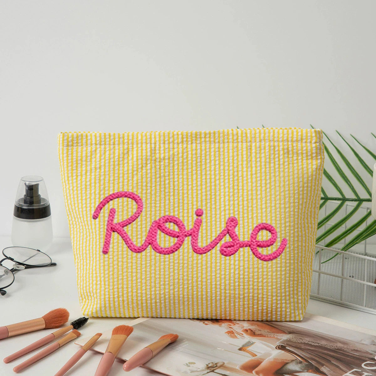 Gepersonaliseerde Seersucker Make-Up Tas - Met Naam