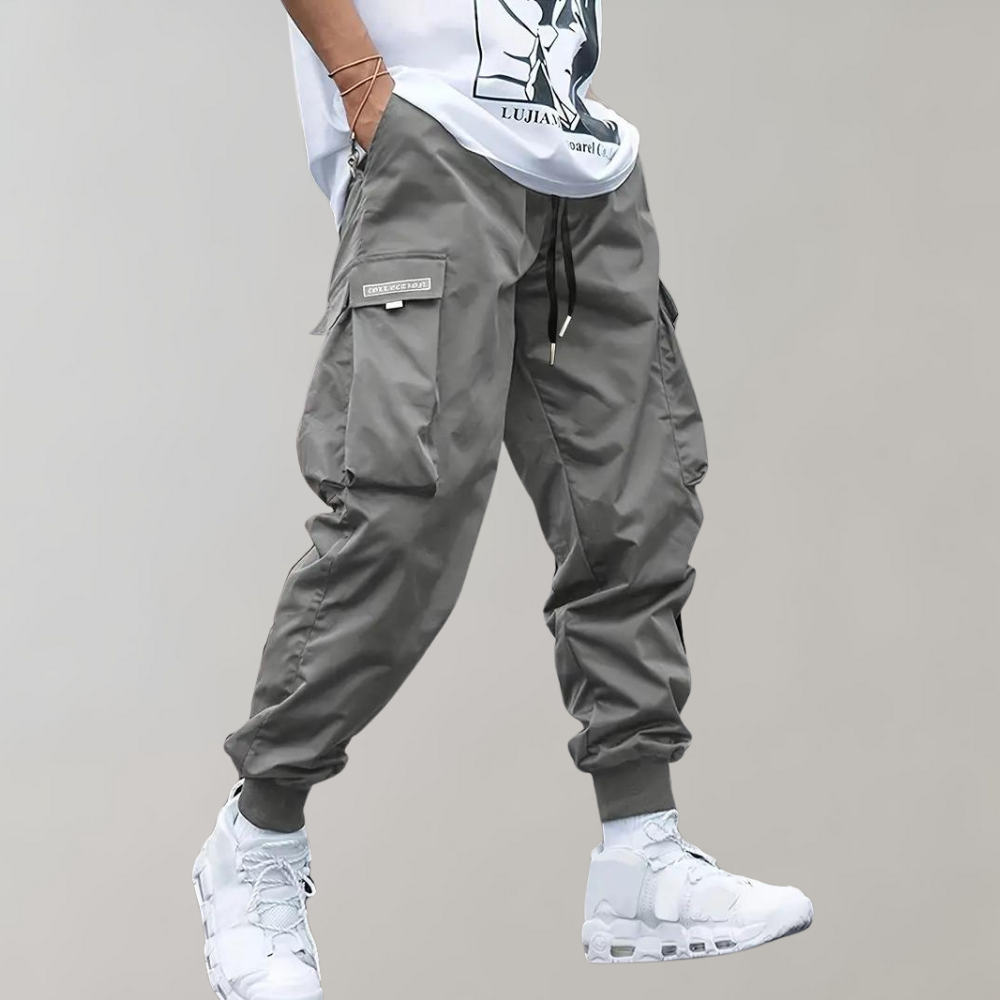 Ontspannen Pasvorm Zwarte Cargo Broek voor Mannen, Ademend en Flexibel Casual Broek met Functionele Zakjes