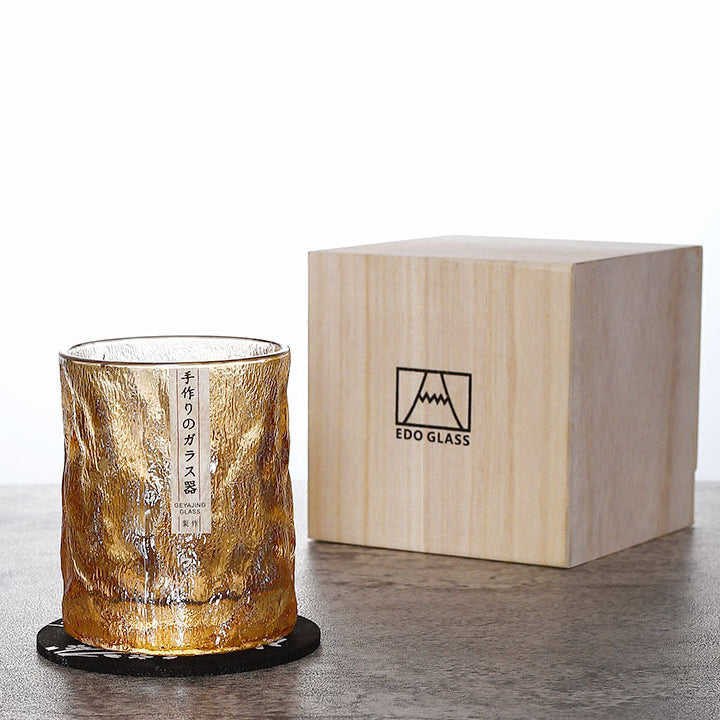EdoGlacier – Handgesneden Edo Kiriko Whiskyglas in Luxe Houten Geschenkdoos