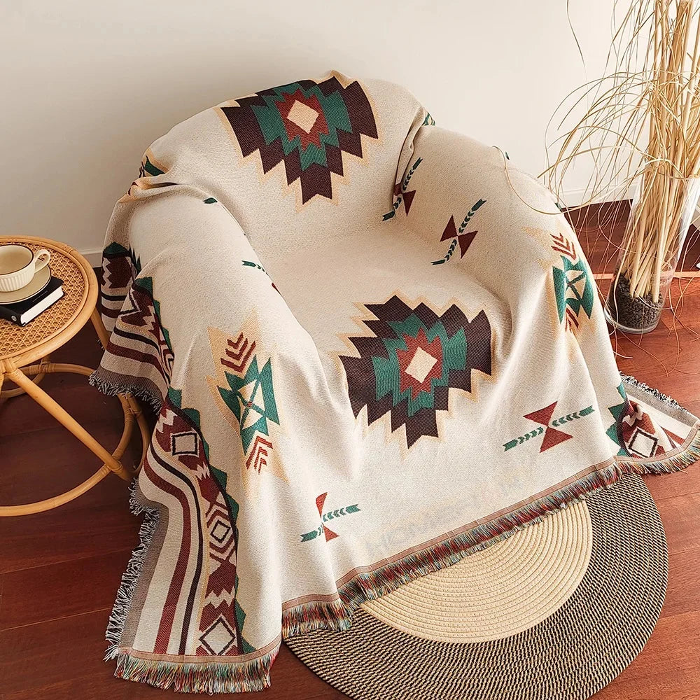 Boho Zuidwestelijke Geweven Plaid met Kwastjes
