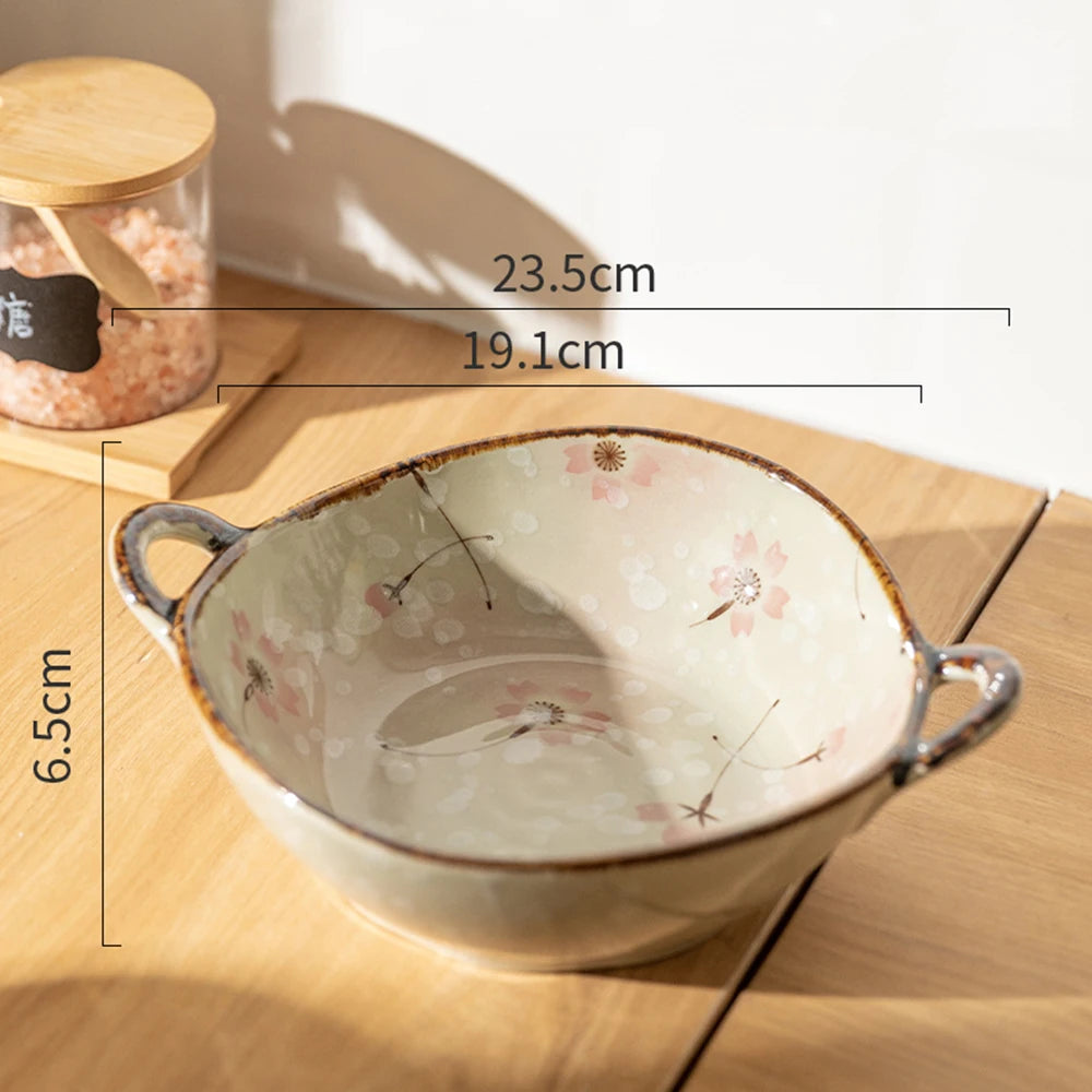 7,5 Inch Japanse Keramische Kom - Bloemen Soep- & Noedelkom