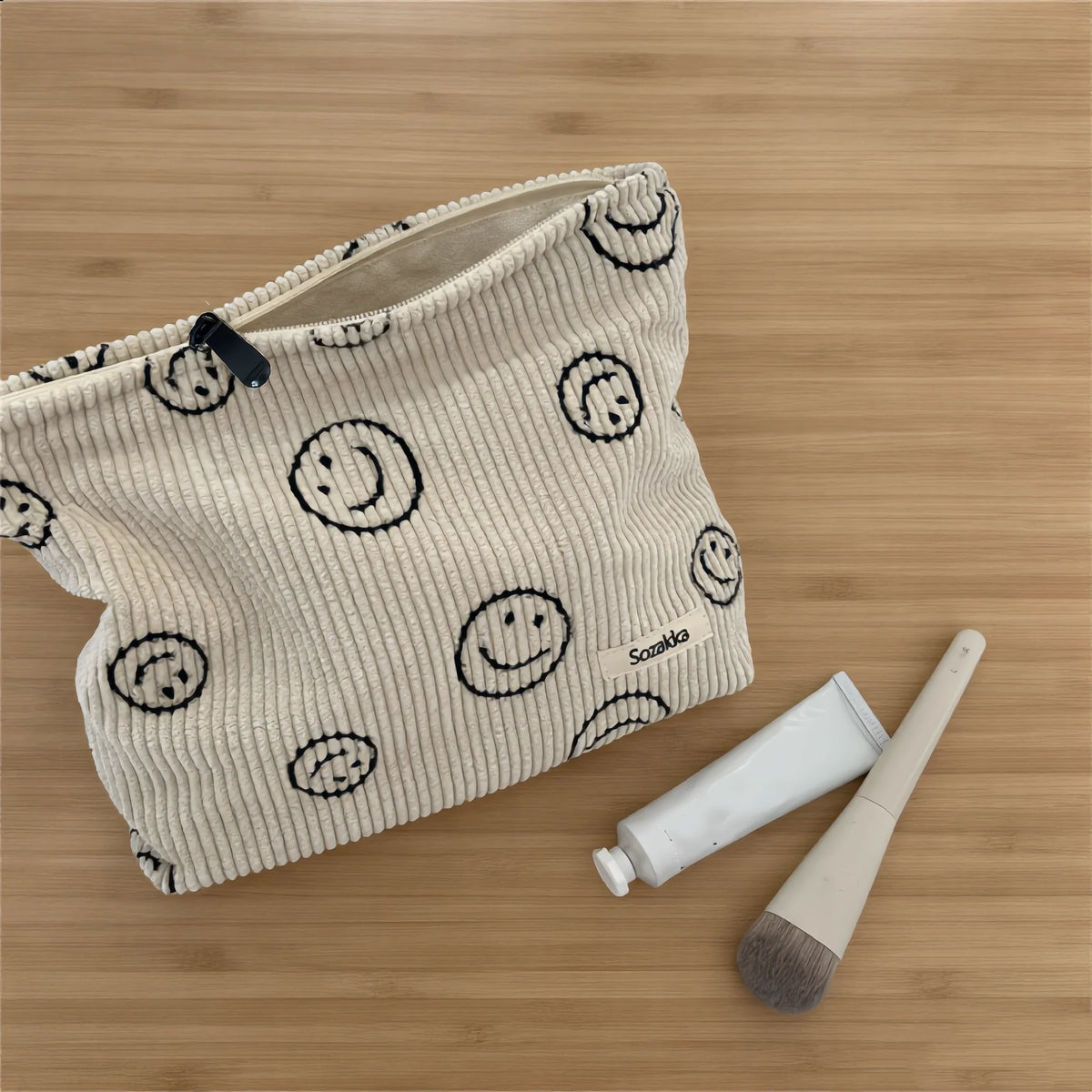 Grote Corduroy Cosmetica Tas - Gestreepte Make-up Travel Pouch