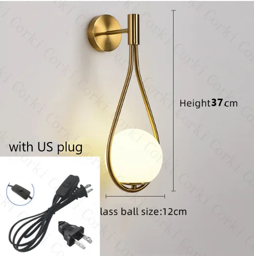 Nordic Creatieve Luxe Glazen Bal LED Wandlamp Woonkamer Metaal Modern Minimalistisch Bedlampje Slaapkamer Verlichting