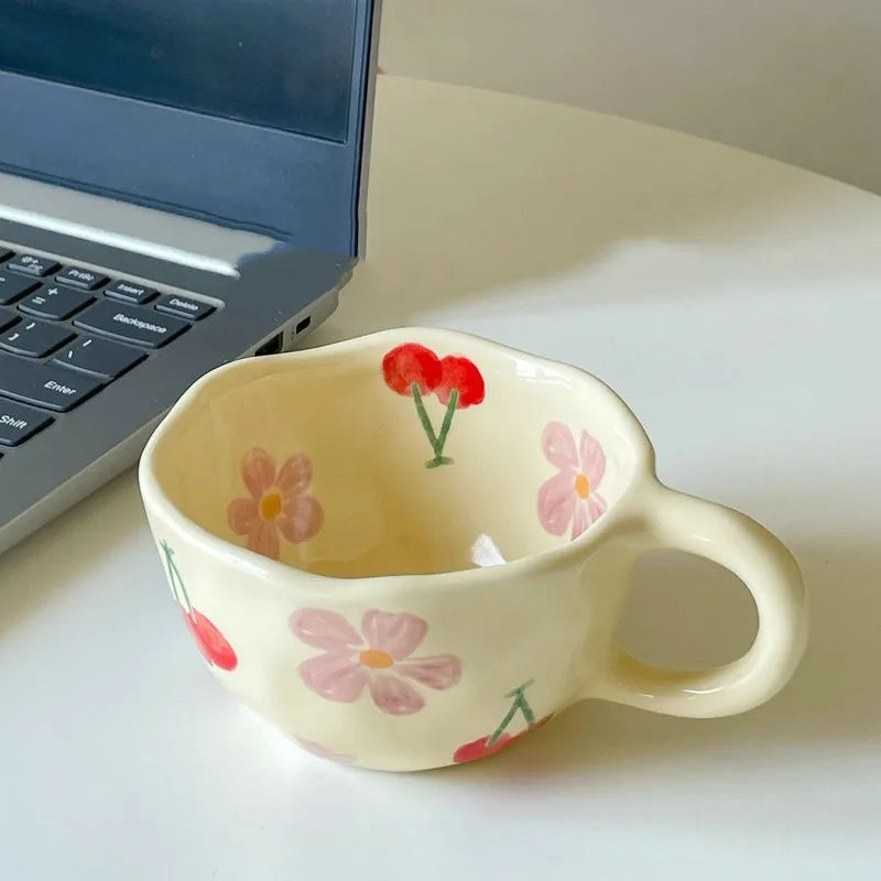 Koreaanse Handgemaakte Keramische Mok - Onregelmatige Bloemen Beker
