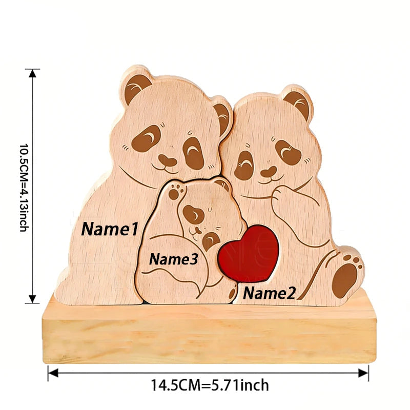 Gepersonaliseerde Houten Panda Familie Puzzel