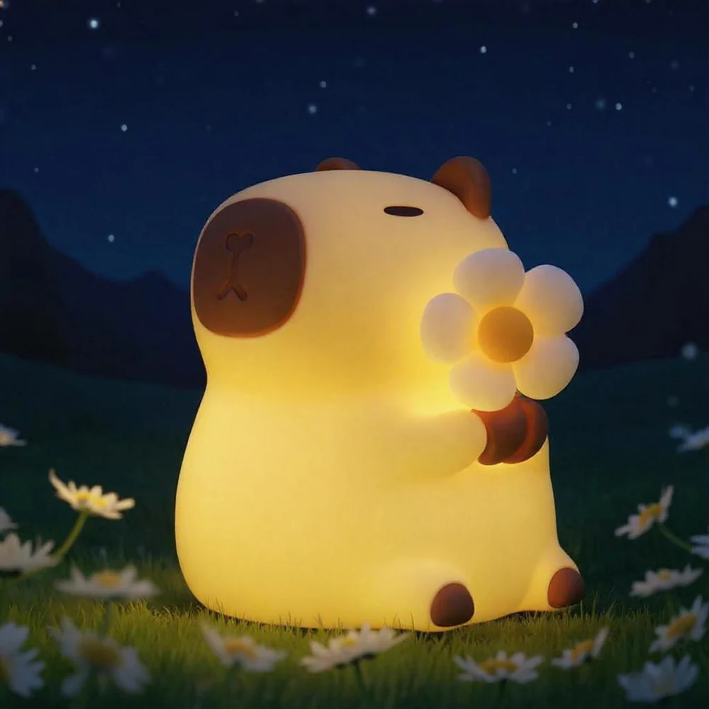 Slaapende Capybara Ademende Squishy Siliconen Compaan Geluid LED Nachtlamp Perfect Cadeau