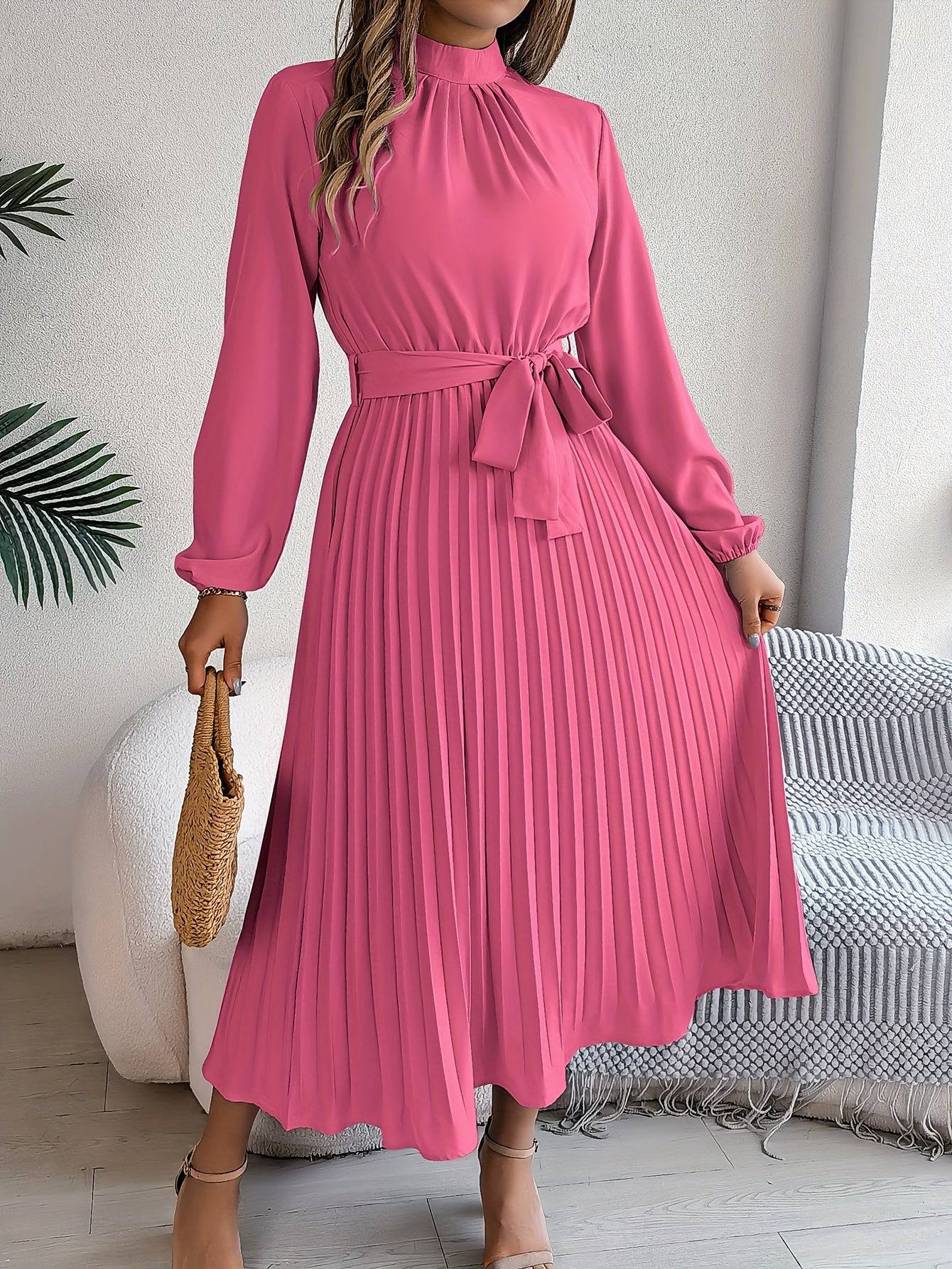 Elegante Maxi Jurk met Hoge Kraag