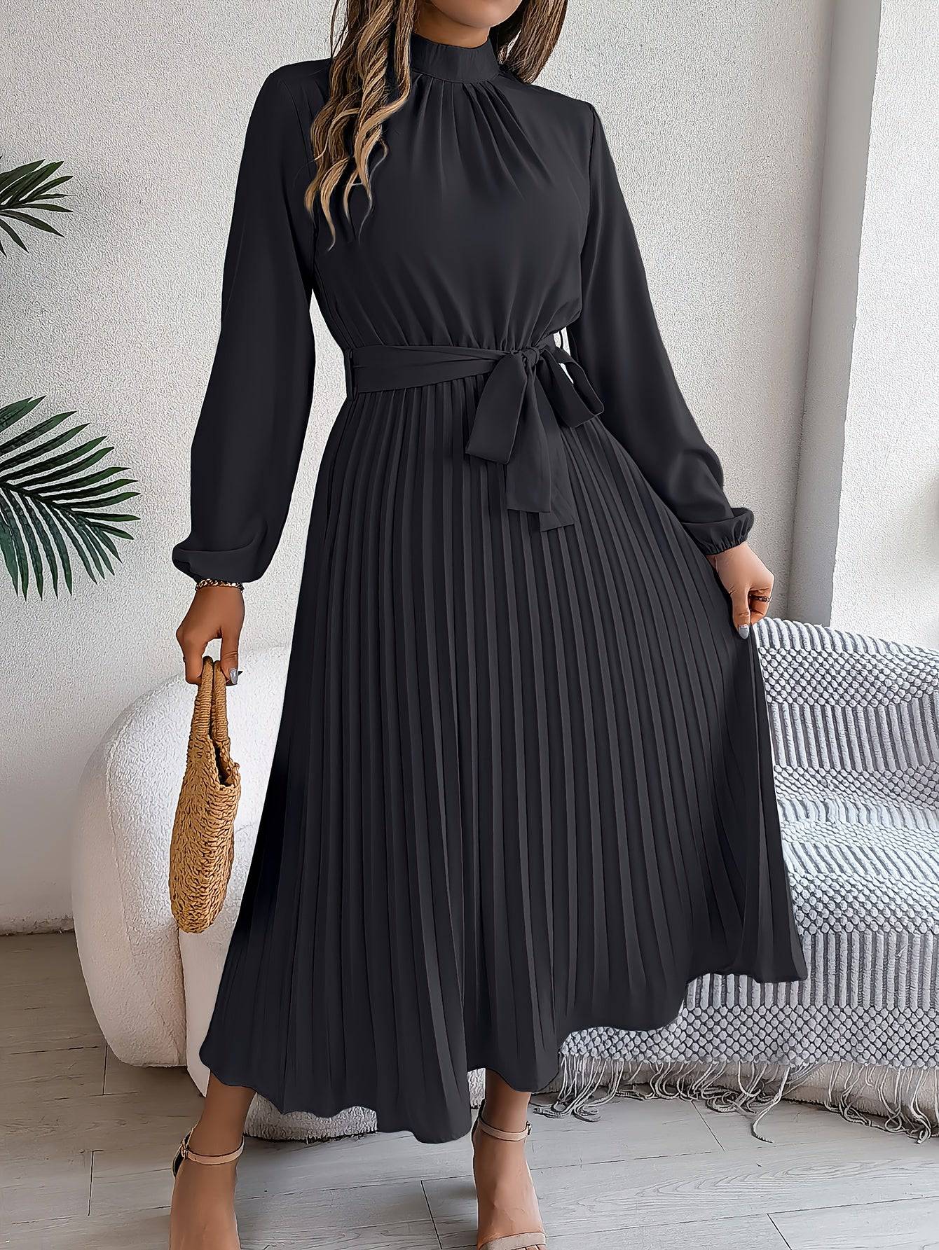 Elegante Maxi Jurk met Hoge Kraag