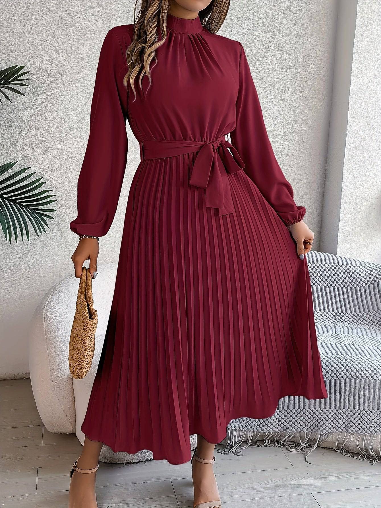 Elegante Maxi Jurk met Hoge Kraag