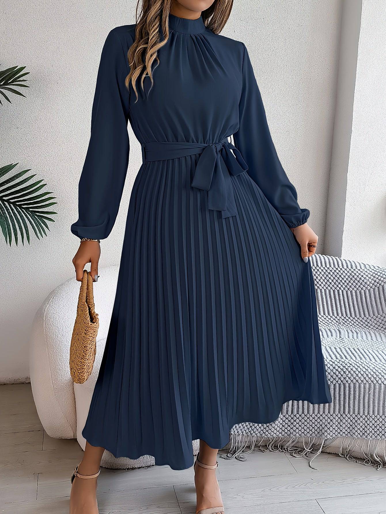Elegante Maxi Jurk met Hoge Kraag