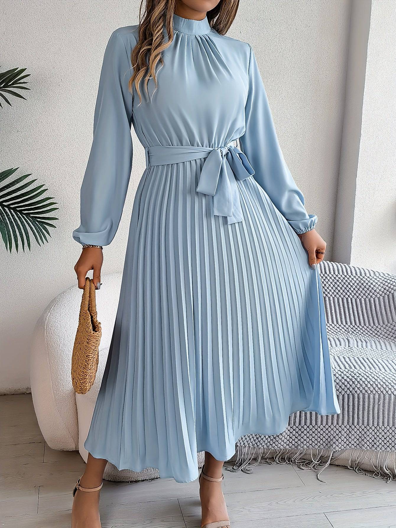 Elegante Maxi Jurk met Hoge Kraag