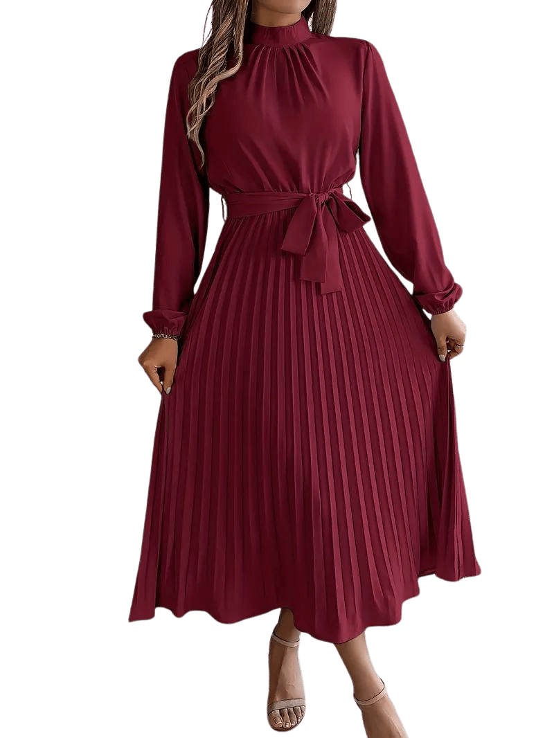 Elegante Maxi Jurk met Hoge Kraag