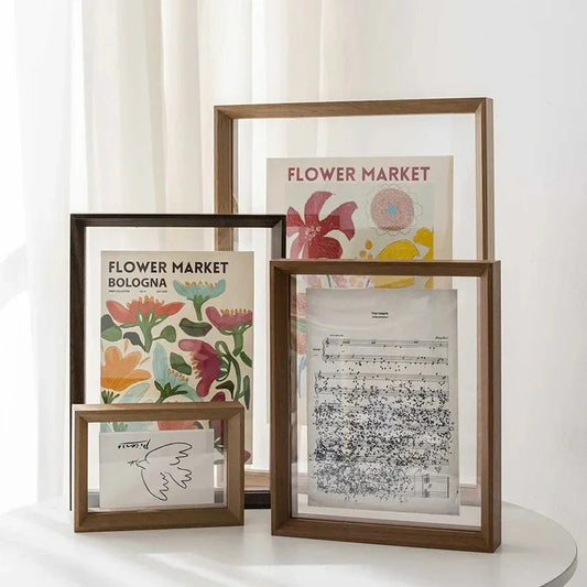 Houten Drijvende Fotolijst met Glas aan Beide Zijden voor Kunst en Posters