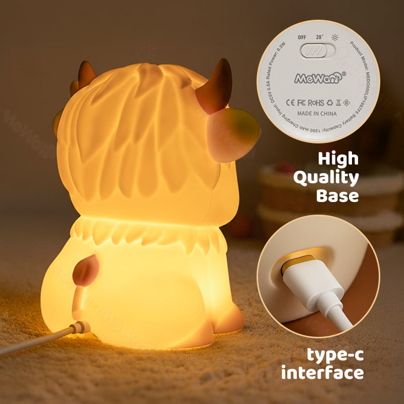 Hoogland Koe Silicone Squishy LED Nachtlamp - Perfect Cadeau voor Kinderen en Meisjes