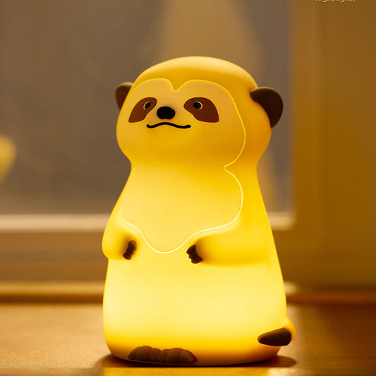 Schattige Meerkat Silicone Squishy Nachtlamp Rond Mini Dierenlamp Perfect Cadeau