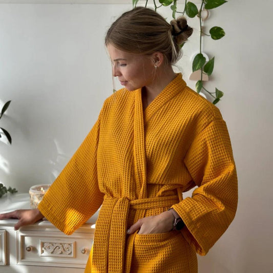 SereneLuxe – Katoenen Wafelbadjas met Elegante V-Hals