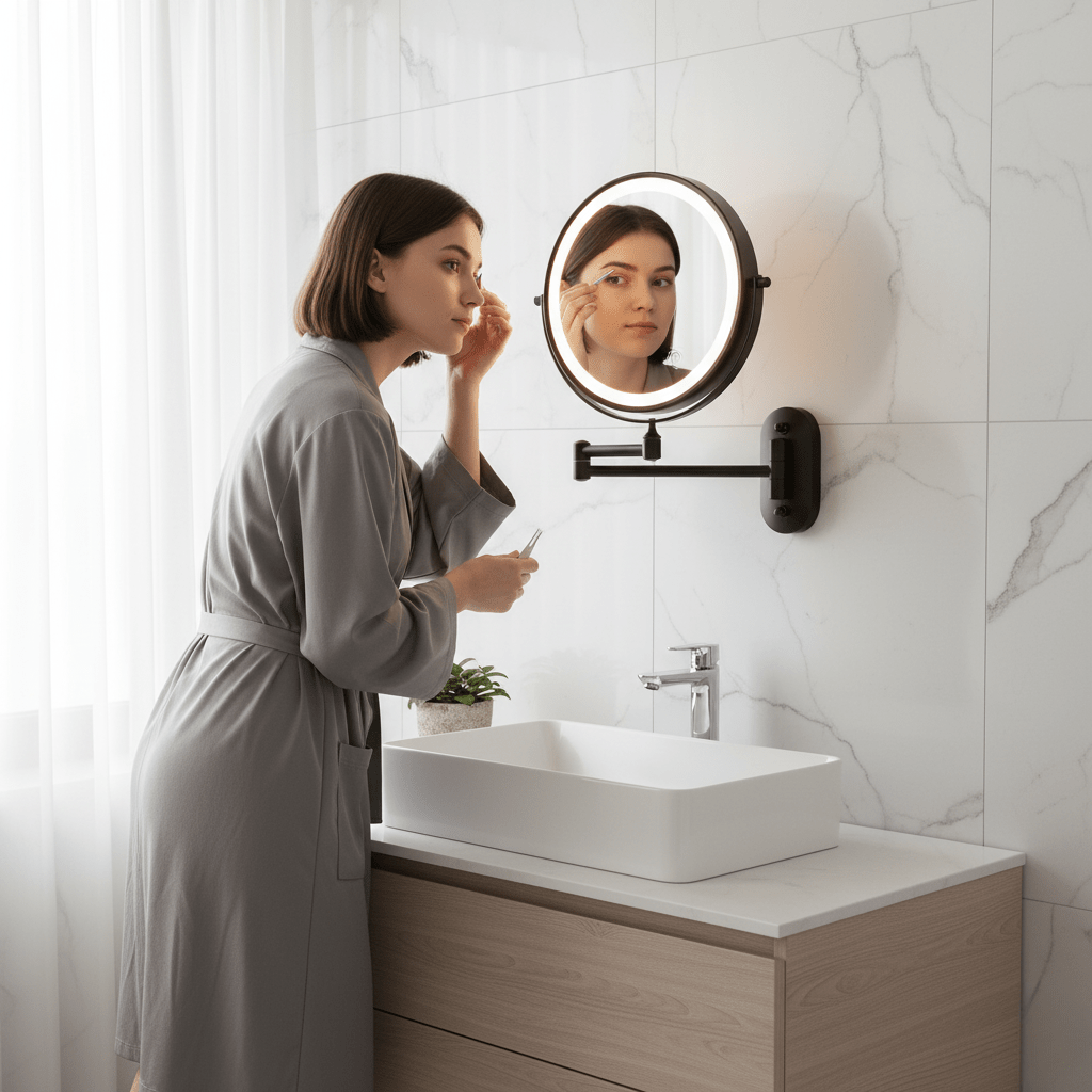 MAGNIFILUX – LED Vergrotende Spiegel met Verstelbare Verlichting en Oplaadbare Batterij