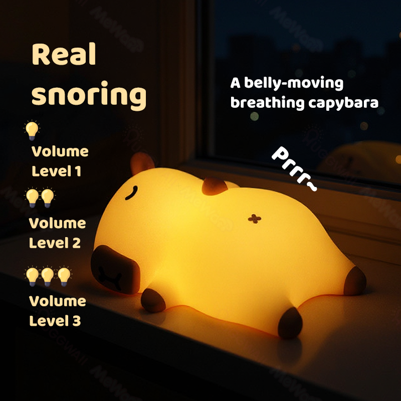 Slaapende Capybara Ademende Squishy Siliconen Compaan Geluid LED Nachtlamp Perfect Cadeau