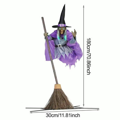 6-Foot Vliegende Heks Halloween Tuindecoratie – Angstaanjagend Buitenkunstwerk met Zweefeffect, Eenvoudige Opstelling