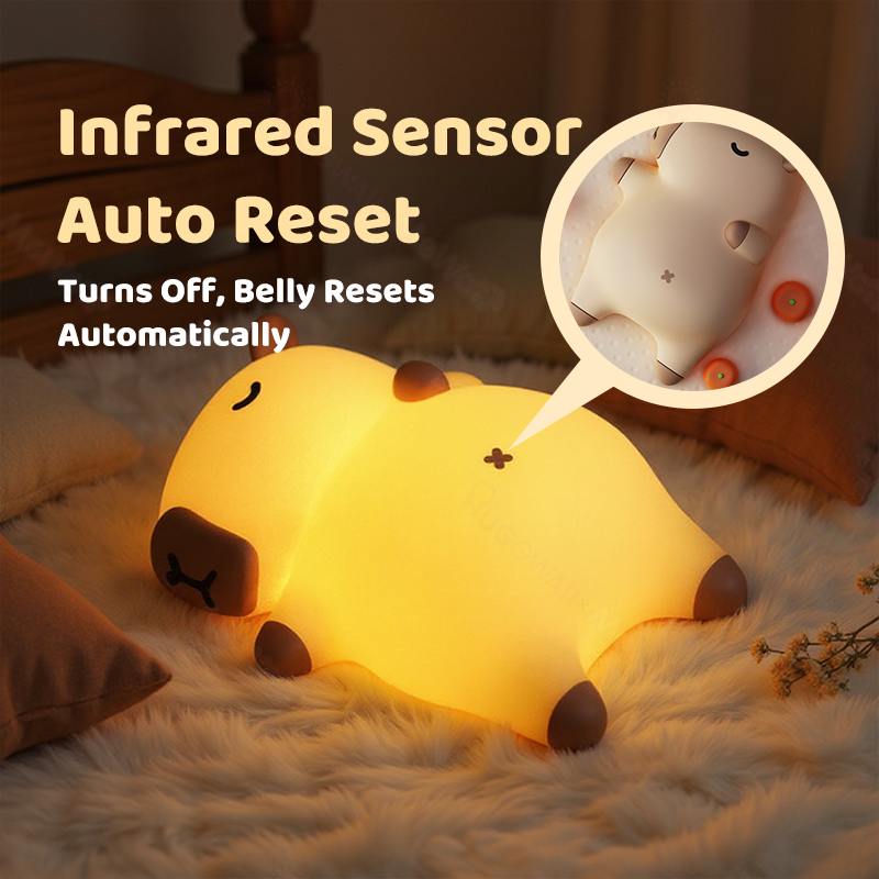 Slaapende Capybara Ademende Squishy Siliconen Compaan Geluid LED Nachtlamp Perfect Cadeau
