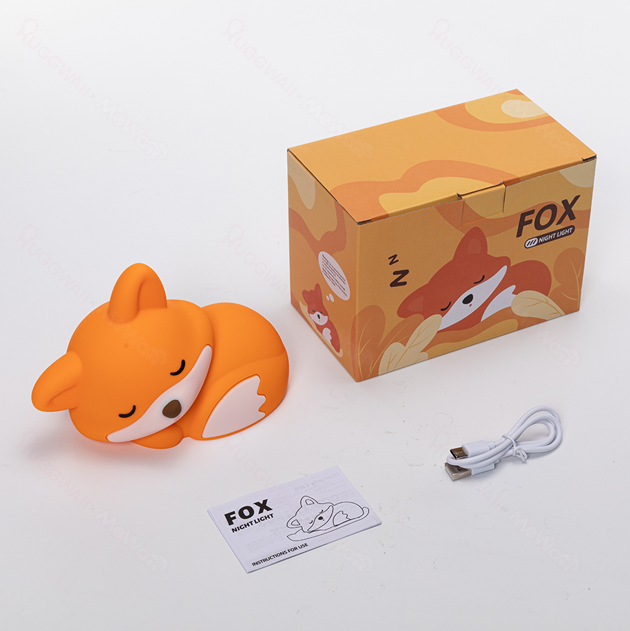 Vos Nachtlampje met Krullende Staart Silicone Squishy Dierontwerp Lamp Perfect Cadeau