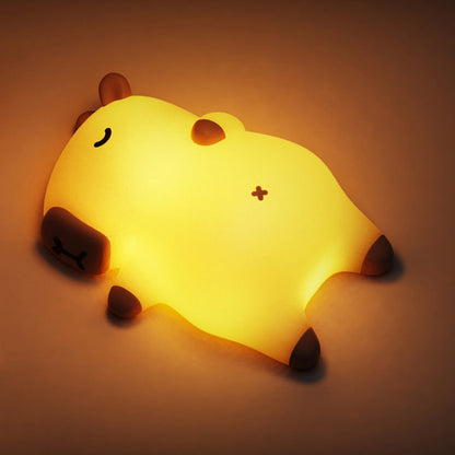 Slaapende Capybara Ademende Squishy Siliconen Compaan Geluid LED Nachtlamp Perfect Cadeau