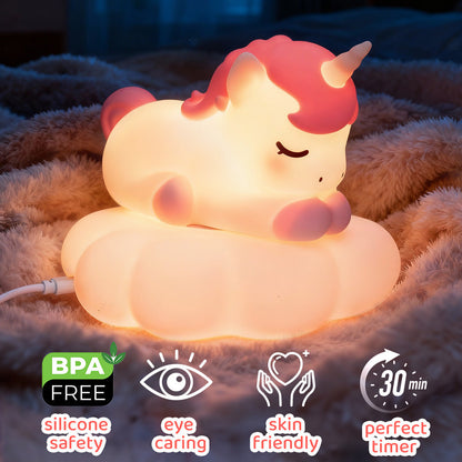 Eenhoorn Cloud Draadloze Oplading 2 IN 1 Siliconen Knijp Nachtlamp Perfect Cadeau