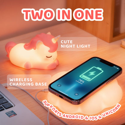 Eenhoorn Cloud Draadloze Oplading 2 IN 1 Siliconen Knijp Nachtlamp Perfect Cadeau