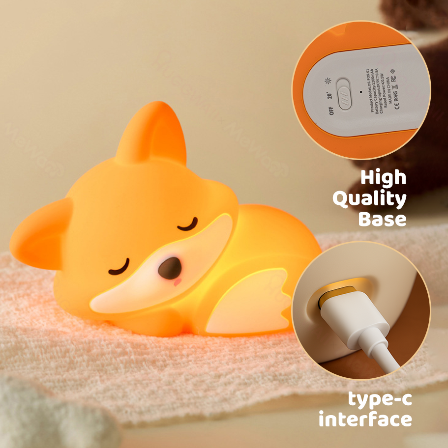 Vos Nachtlampje met Krullende Staart Silicone Squishy Dierontwerp Lamp Perfect Cadeau