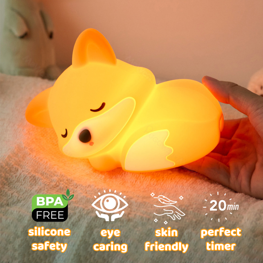 Vos Nachtlampje met Krullende Staart Silicone Squishy Dierontwerp Lamp Perfect Cadeau