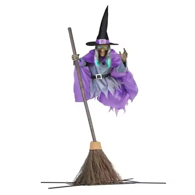 6-Foot Vliegende Heks Halloween Tuindecoratie – Angstaanjagend Buitenkunstwerk met Zweefeffect, Eenvoudige Opstelling