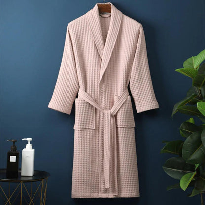 SereneLuxe – Katoenen Wafelbadjas met Elegante V-Hals