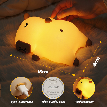 Slaapende Capybara Ademende Squishy Siliconen Compaan Geluid LED Nachtlamp Perfect Cadeau
