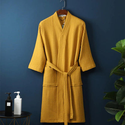 SereneLuxe – Katoenen Wafelbadjas met Elegante V-Hals