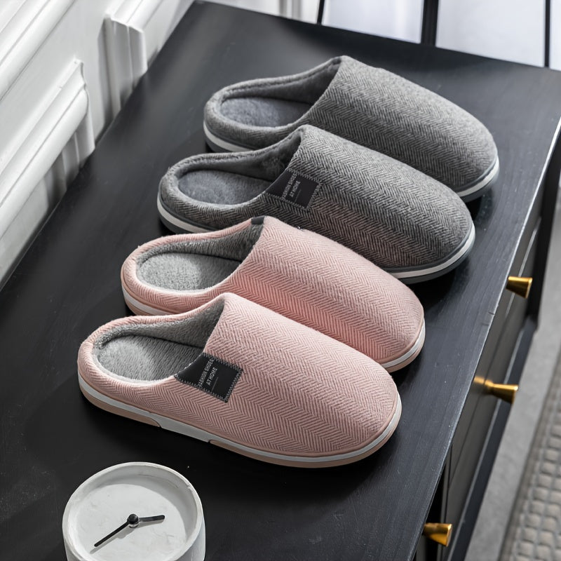Warme Herenpantoffels met Visgraatstructuur – Comfort & Grip voor Thuis in de Herfst en Winter