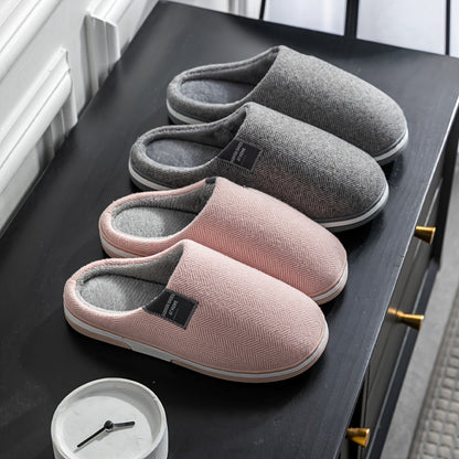 Warme Herenpantoffels met Visgraatstructuur – Comfort & Grip voor Thuis in de Herfst en Winter