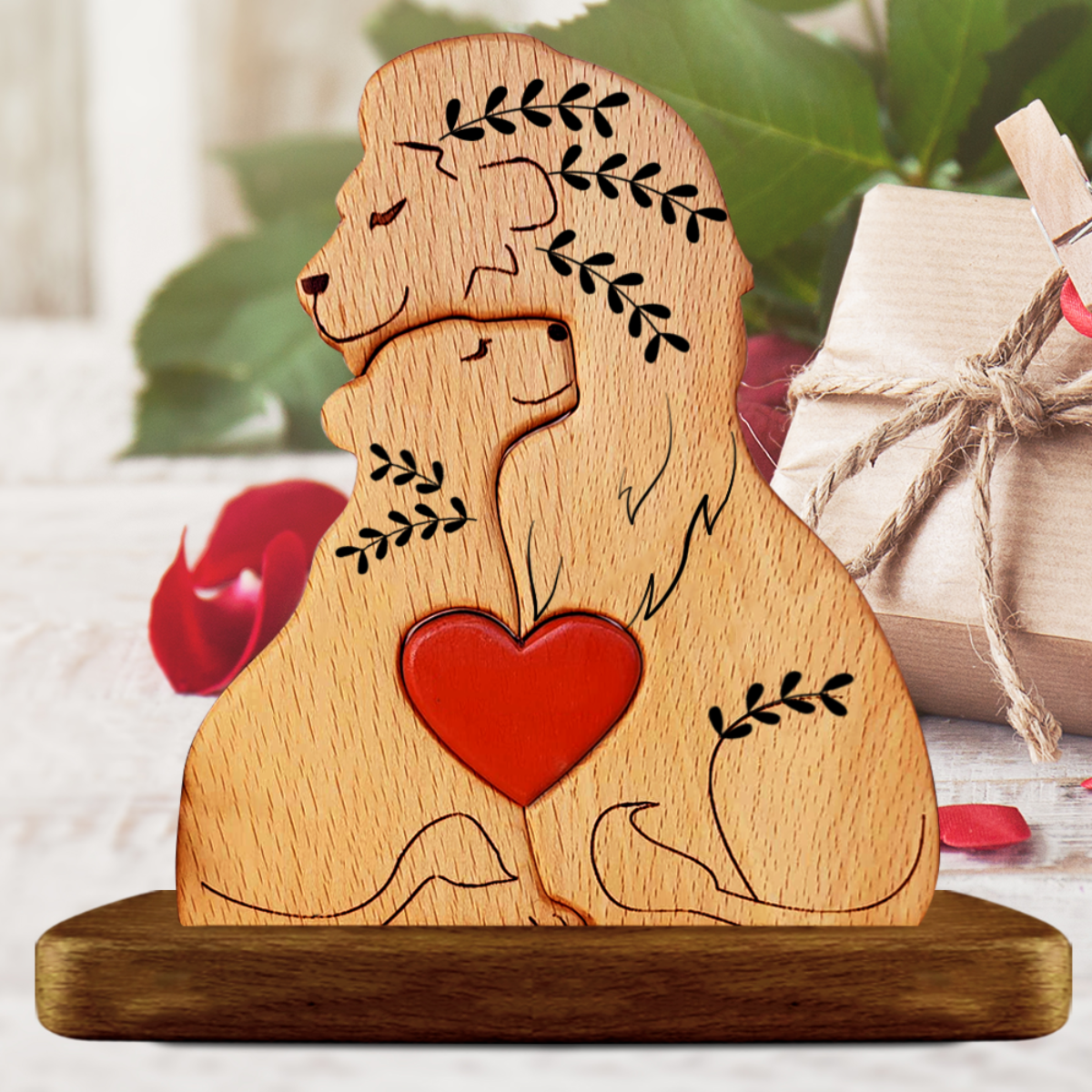 Lion Couple | Houten Leeuw Familie