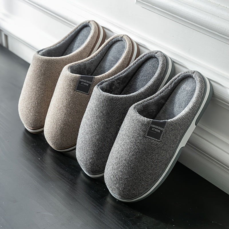 Warme Herenpantoffels met Visgraatstructuur – Comfort & Grip voor Thuis in de Herfst en Winter