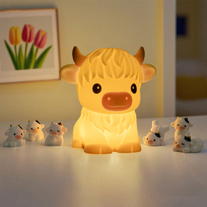 Hoogland Koe Silicone Squishy LED Nachtlamp - Perfect Cadeau voor Kinderen en Meisjes