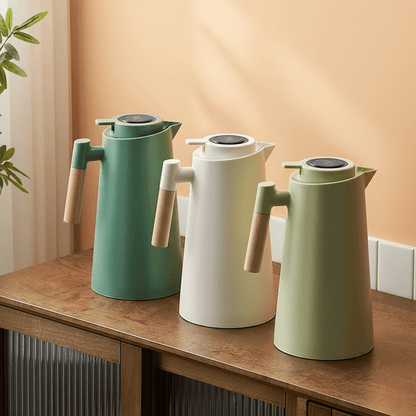 LATTEA THERMO – Dubbelwandige Thermosfles met Temperatuurweergave en Houten Handvat