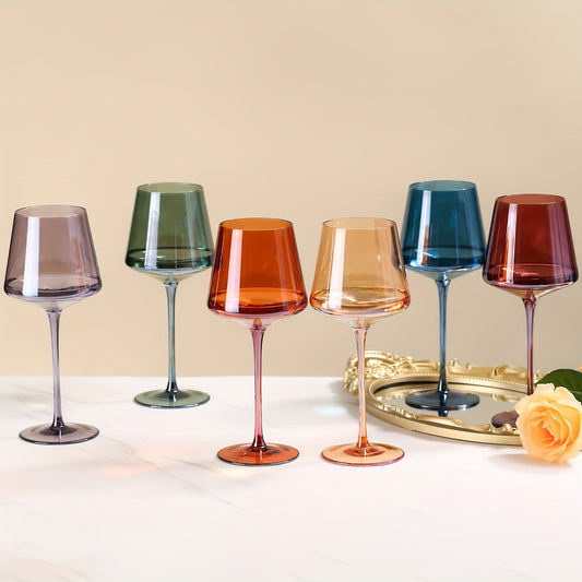 PrismGlow – Set van 6 Premium Gekleurde Wijnglazen met Handgeblazen Kristal