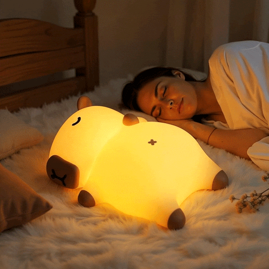 Slaapende Capybara Ademende Squishy Siliconen Compaan Geluid LED Nachtlamp Perfect Cadeau