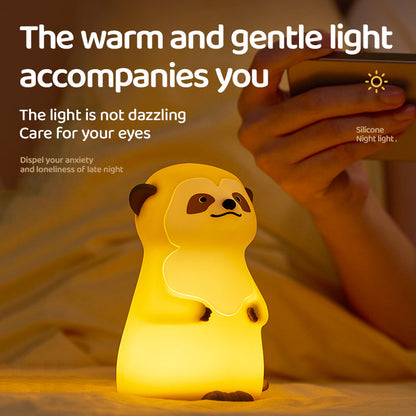 Schattige Meerkat Silicone Squishy Nachtlamp Rond Mini Dierenlamp Perfect Cadeau