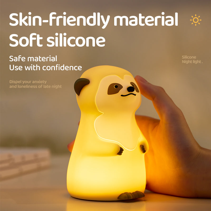 Schattige Meerkat Silicone Squishy Nachtlamp Rond Mini Dierenlamp Perfect Cadeau