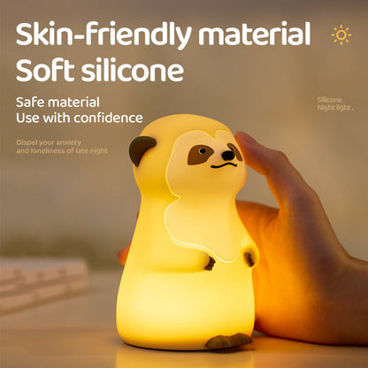 Schattige Meerkat Silicone Squishy Nachtlamp Rond Mini Dierenlamp Perfect Cadeau