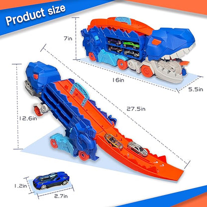 Vouwbare Dinosaurussen Transportauto Set - 2 Die-Cast Auto's voor Competitief Spel & Gemakkelijke Opslag
