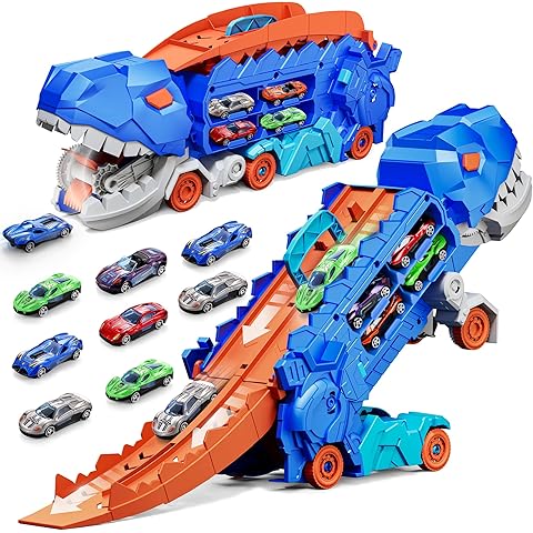 Vouwbare Dinosaurussen Transportauto Set - 2 Die-Cast Auto's voor Competitief Spel & Gemakkelijke Opslag