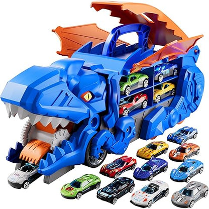 Vouwbare Dinosaurussen Transportauto Set - 2 Die-Cast Auto's voor Competitief Spel & Gemakkelijke Opslag